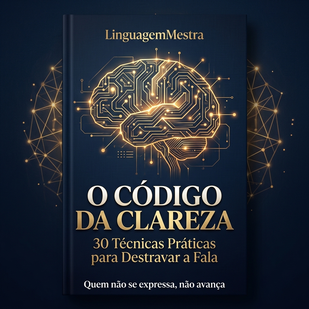 Capa do ebook O Código da Clareza — design premium com padrão neural dourado sobre fundo azul escuro
